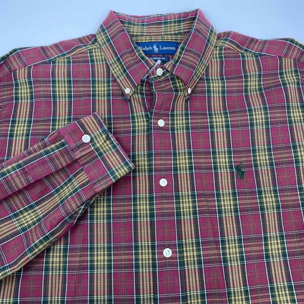 Ralph Lauren Red and Green Plaid Casual Button Down Shirt